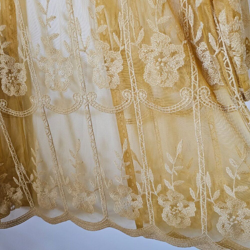 EUC LIKE NEW BLUE RAIN MUSTARD LACE EMBROIDERED BOHO KIMONO TOP SIZE M - Picture 7 of 13
